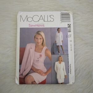 MCCALL'S 2618 SZ 12-26 Misses Long Lined Jacket & Semi Fitted Dress Sew News Mag